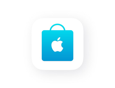 Apple Store App，蓝色购物袋图标。
