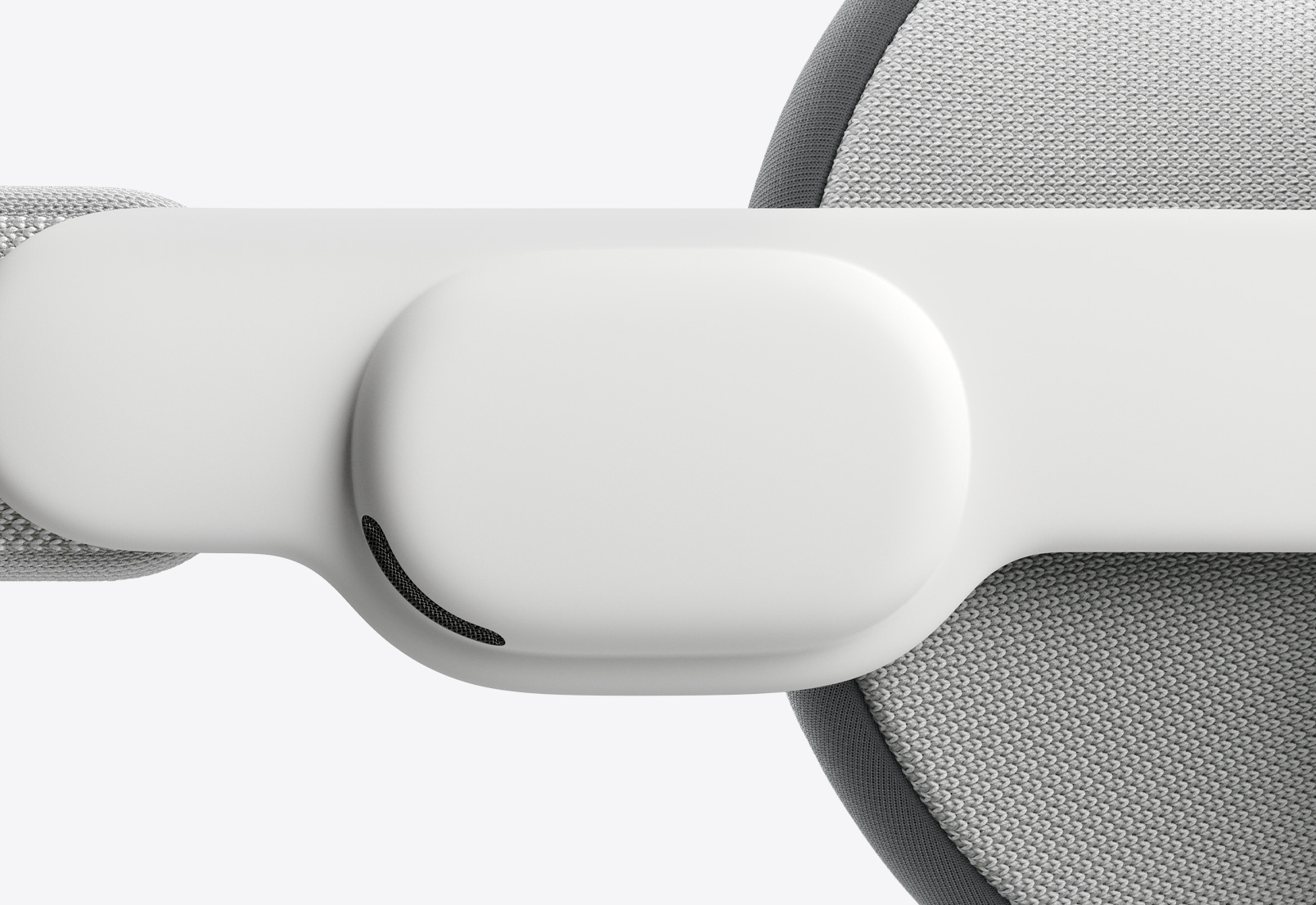 Apple Vision Pro 侧面近距离特写，展示右耳位置的音频带。