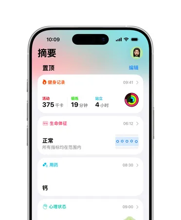 iPhone 上置顶的健康摘要